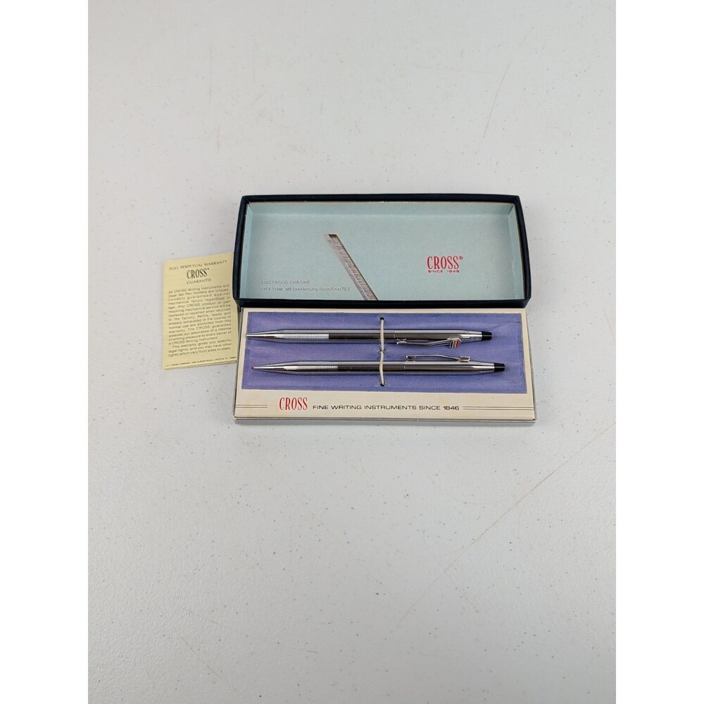 Vintage Cross Ballpoint Pen and Pencil Set Lustrous Chrome, New in Box